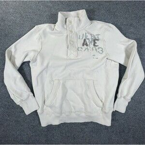 American Eagle Outfitters Men's M Med White Sweater 1/4 Button and Zip Closure
